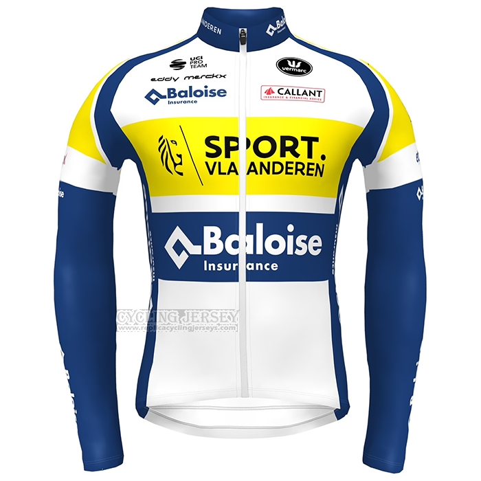 2022 Cycling Jersey Sport Vlaanderen Baloise Blue Yellow Long Sleeve and Bib Short